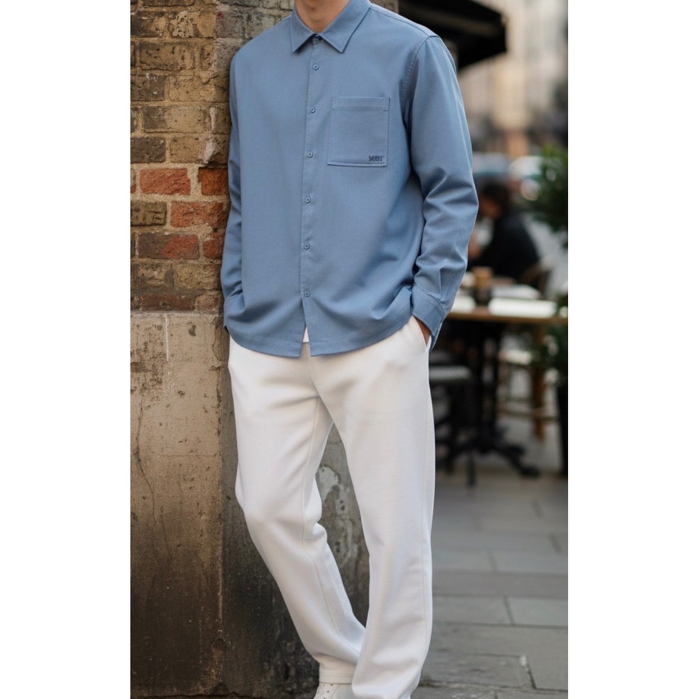 Mode of One E9801  Men's Relaxed-Fit Button-up Shirt Blue Asphalt Size M